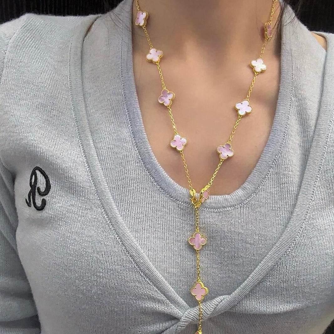 [Camiery]CLOVER 20 MOTIFS PINK MOP NECKLACE