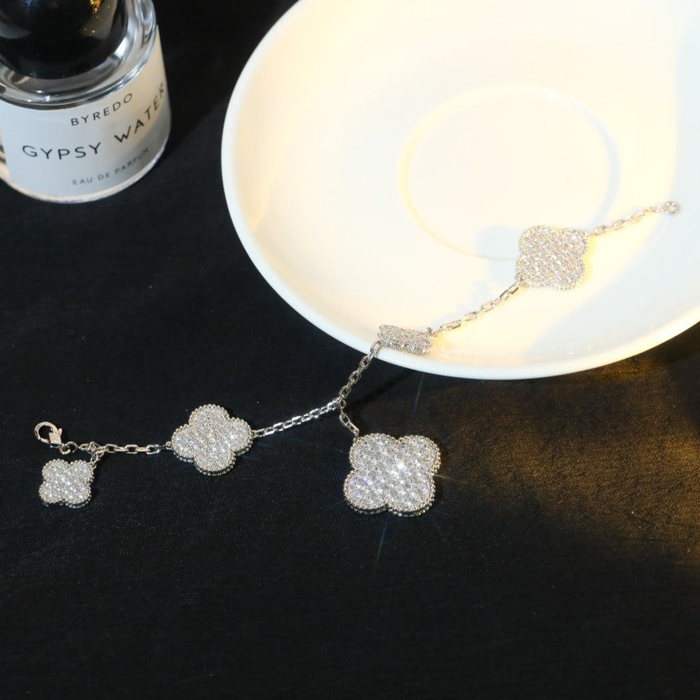 [Camiery]CLOVER BRACELET 5 MOTIF SILVER DIAMOND PAVED