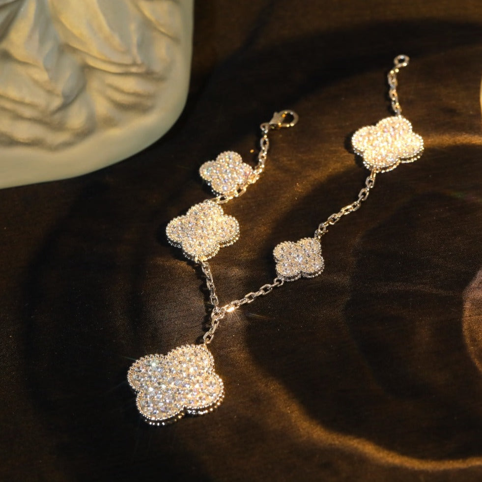 [Camiery]CLOVER BRACELET 5 MOTIF SILVER DIAMOND PAVED