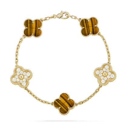 [Camiery] CLOVER 5 MOTIFS TIGER EYE BRACELET COLLECTION