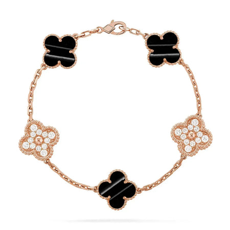 [Camiery]Clover Laser  Pulsar Stone 5-Motif & LOVE Diamond-Paved Bracelet Stack Set