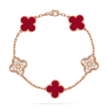 [Camiery] CLOVER 5 MOTIF RED CORNELIAN BRACELET COLLECTION