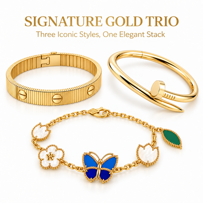 [Camiery]Clover Lucky Spring & Love & Juste Garden 3-Piece  Bracelet Stack Set