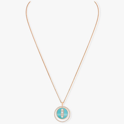 [Camiery]LUCKY MOVE 3 DIAMONDS TURQUOISE PINK GOLD DIAMOND NECKLACE