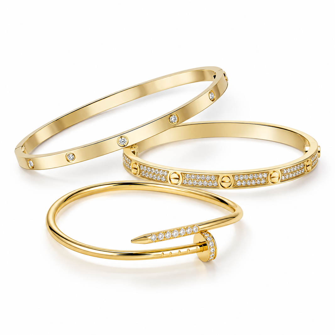 [Camiery] JUSTE Diamond & LOVE Diamond Bracelet Stack Set