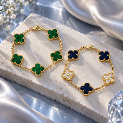 [Camiery]Clover 5-Motif Malachite & Pietersite Bracelet Stack Set
