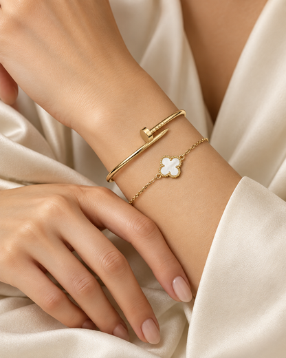 [Camiery] Clover White Mother-of-Pearl & JUSTE Bracelet Stack Set