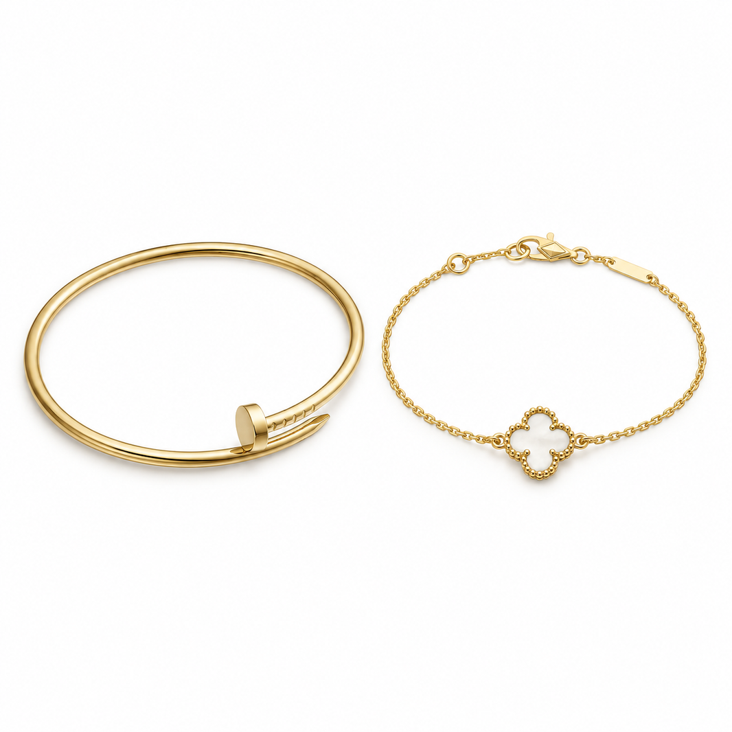 [Camiery] Clover White Mother-of-Pearl & JUSTE Bracelet Stack Set