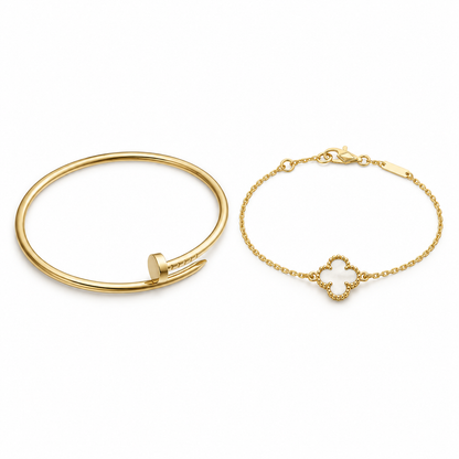 [Camiery] Clover White Mother-of-Pearl & JUSTE Bracelet Stack Set