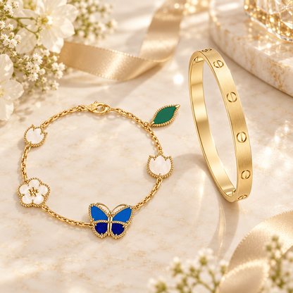 [Camiery] LOVE Brushed & Lucky Spring Butterfly 5-Motif Bracelet Stack Set