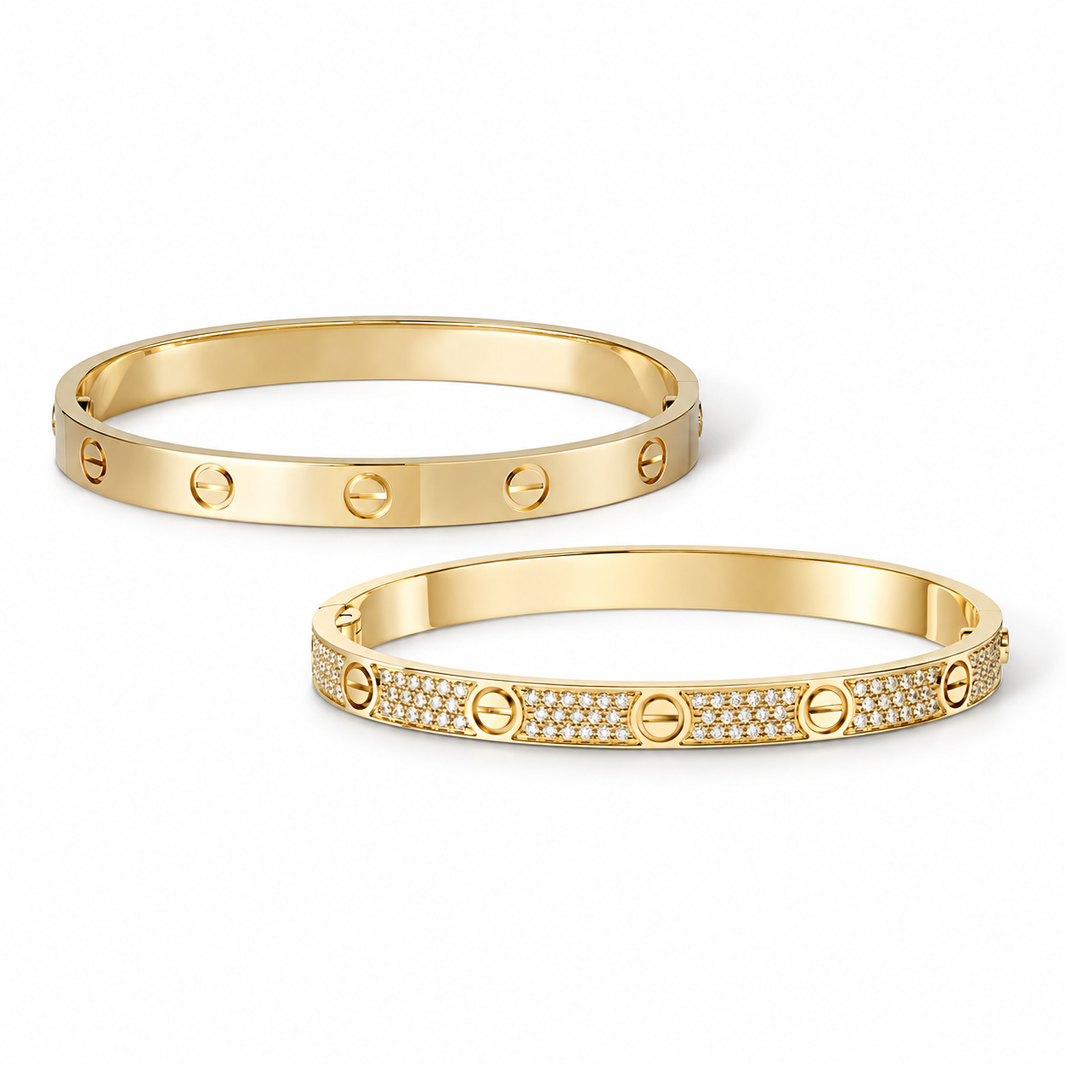 [Camiery] LOVE  Classic & Diamond-Paved Bracelet Stack Set