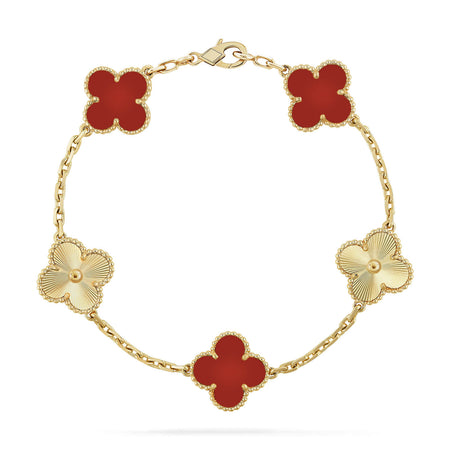 [Camiery]CLOVER  5 MOTIFS CARNELIAN GOLD BRACELET