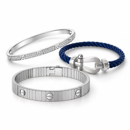 [Camiery]Love & Force Large Horseshoe Trio Bracelet Stack Set