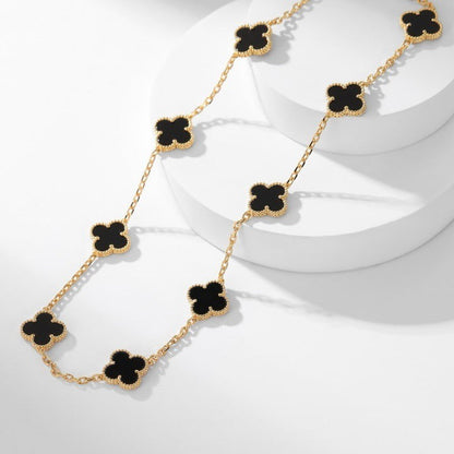 [Camiery]CLOVER 10 MOTIFS ONYX NECKLACE