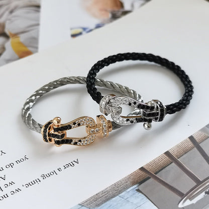 [Camiery]FORCE LARGE HORSESHOE BLACK WHITE DIAMOND BRACELET ROSE GOLD