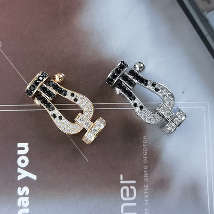 [Camiery]Pave Gemstone Love &Force Large Horseshoe Diamond Duo Bracelet Stack Set