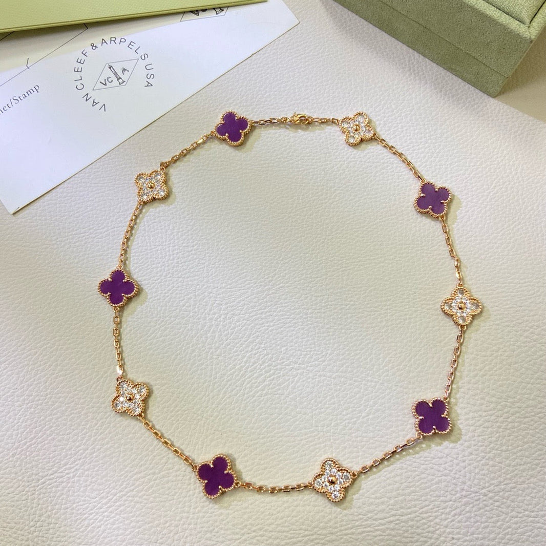 [Camiery]CLOVER 10 MOTIFS  PURPLE VIOLET DIAMOND NECKLACE
