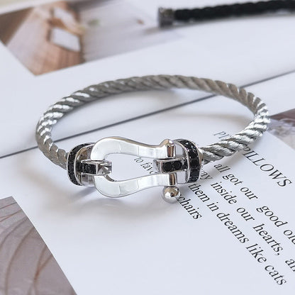 [Camiery]FORCE LARGE HORSESHOE BLACK DIAMOND BRACELET SILVER