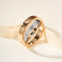 [Camiery] LOVE PINK GOLD SILVER DIAMOND DOUBLE RING