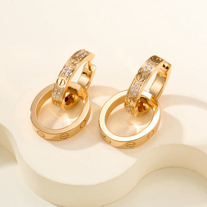 [Camiery] LOVE 3.3MM DANGLE HALF DIAMOND EARRINGS