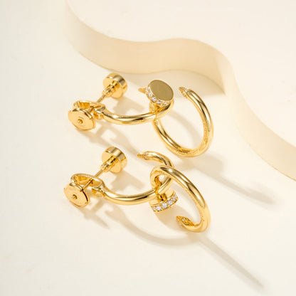 [Camiery] JUSTE HALF DIAMOND DOUBLE EARRINGS