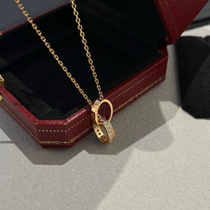 [Camiery] LOVE DOUBLE RING HALF DIAMOND NECKLACE