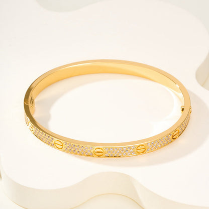 [Camiery]Clover Laser  Pulsar Stone 5-Motif & LOVE Diamond-Paved Bracelet Stack Set