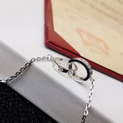 [Camiery] LOVE DOUBLE RING HALF DIAMOND BRACELET