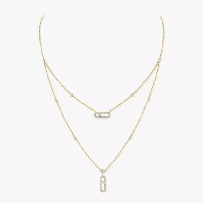 [LUXE]2 Rows Rose Gold Diamond Pave_ Necklace Move Uno