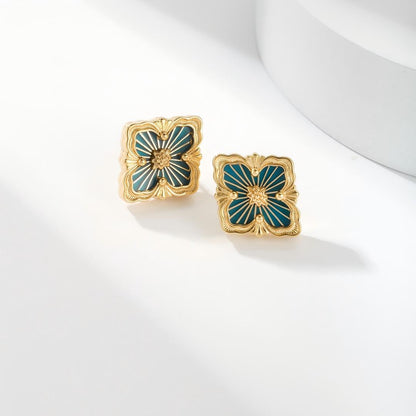 [Camiery JEWELRY]OPERA TULLE GOLD BUTTON EARRINGS ENAMELED ELEMENT