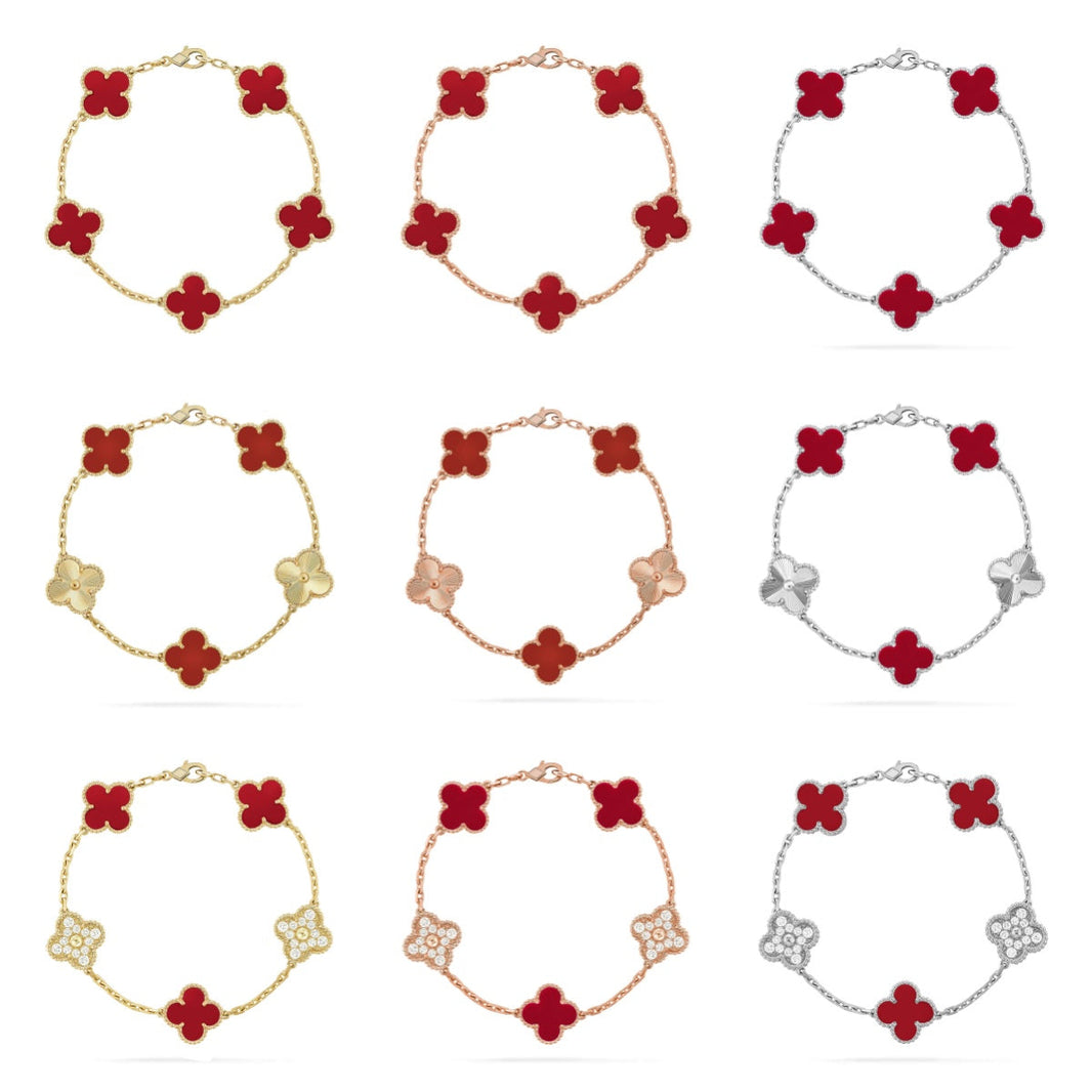 [Camiery] CLOVER 5 MOTIF RED CORNELIAN BRACELET COLLECTION