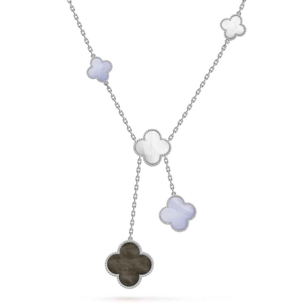 [Camiery]CLOVER MOP CHALCEDONY NECKLACE SILVER 6 MOTIF