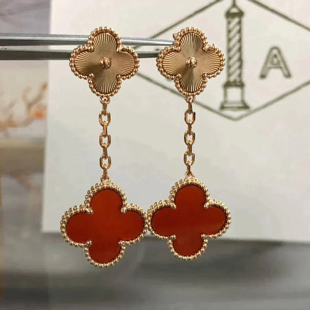 [Camiery]CLOVER 2 MOTIF  LASER CARNELIAN EARRINGS