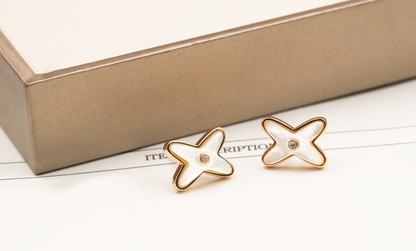[Camiery]JEUX DE WHITE MOP PINK GOLD DIAMOND EARRINGS