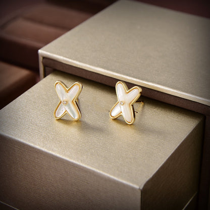 [Camiery]JEUX DE WHITE MOP GOLD DIAMOND EARRINGS