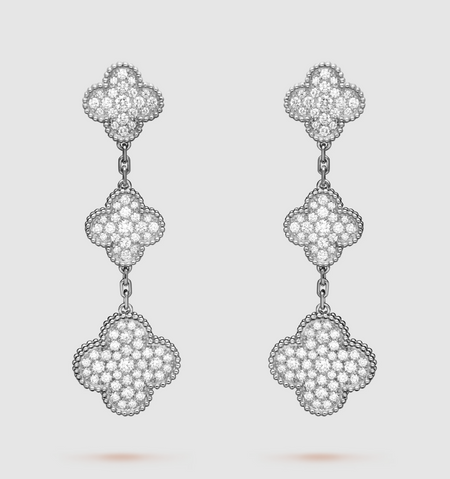 [Camiery]CLOVER 3 MOTIF DIAMOND SILVER DROP EARRINGS