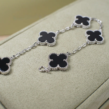 [Camiery]Clover & Love Sliver 2-Piece Bracelet Stack Set