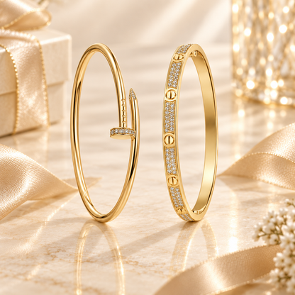 [Camiery] JUSTE Diamond & LOVE Diamond-Paved Bracelet Stack Set