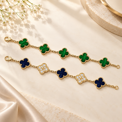 [Camiery]Clover 5-Motif Malachite & Pietersite Bracelet Stack Set