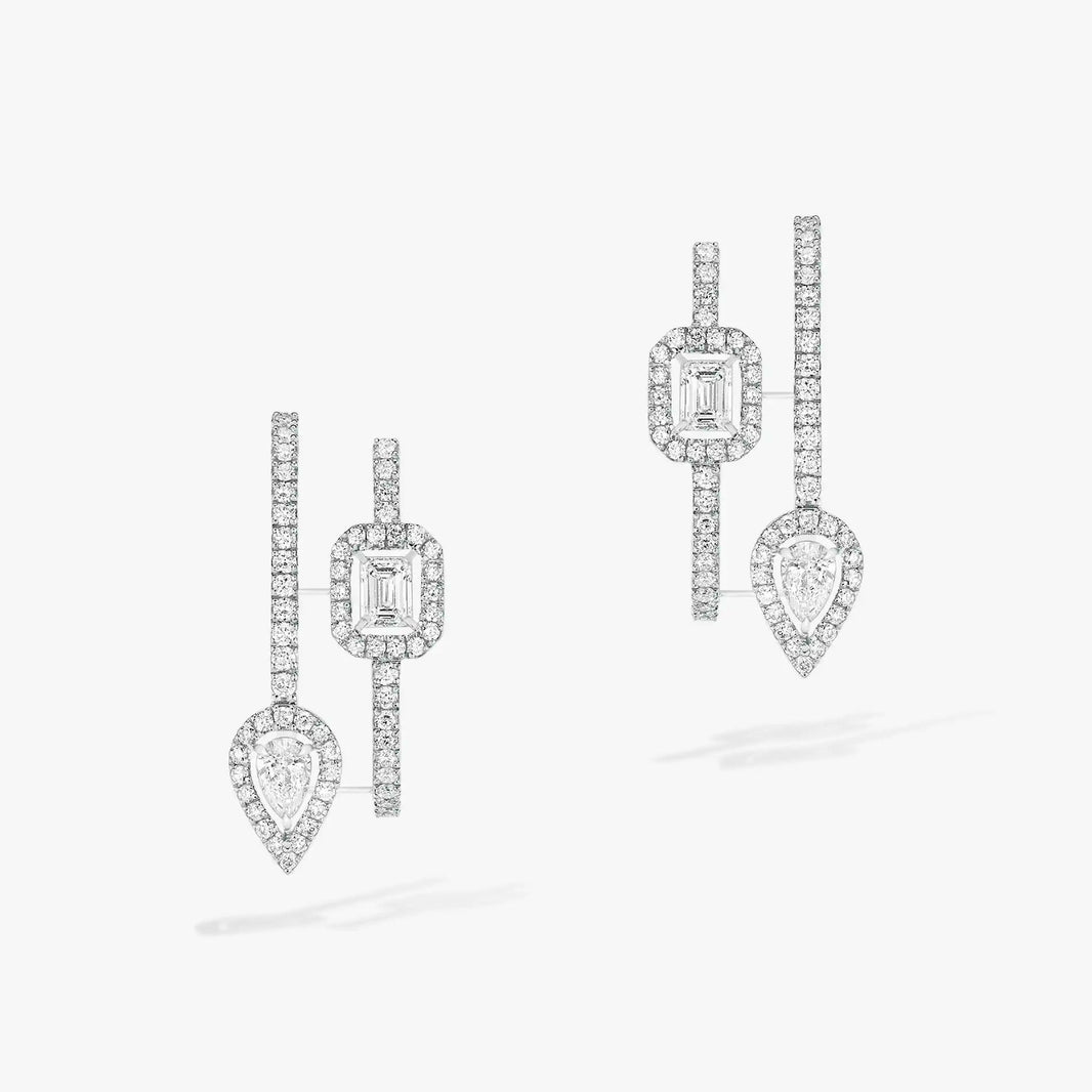 [Camiery]CREOLES MY TWIN 2 RANGS SILVER DIAMOND EARRINGS