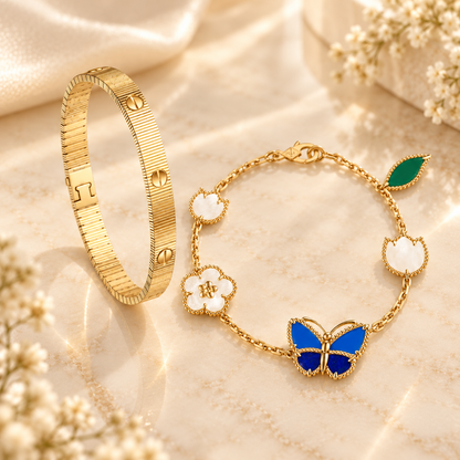 [Camiery] Lucky Spring Butterfly 5-Motif & LOVE Unlimited Bracelet Stack Set
