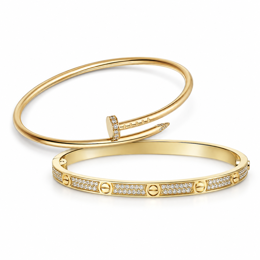 [Camiery] JUSTE Diamond & LOVE Diamond-Paved Bracelet Stack Set