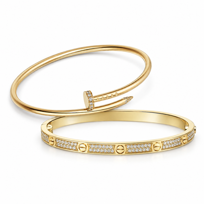 [Camiery] JUSTE Diamond & LOVE Diamond-Paved Bracelet Stack Set