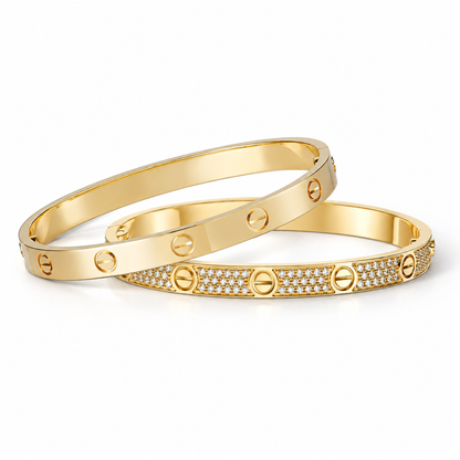 [Camiery] LOVE  Classic & Diamond-Paved Bracelet Stack Set