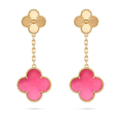 [Camiery]NEW CLOVER 2 MOTIF PINK ENAMEL EARRINGS