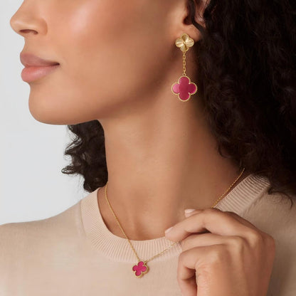 [Camiery]Clover Pink Enamel Necklace & Earring Jewelry Set