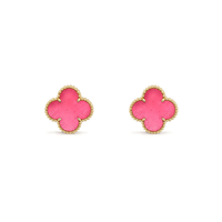 [Camiery]NEW CLOVER 15MM PINK ENAMEL STUD EARRINGS