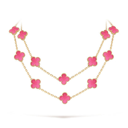 [Camiery]Clover Pink Enamel Necklace & Earring Jewelry Set