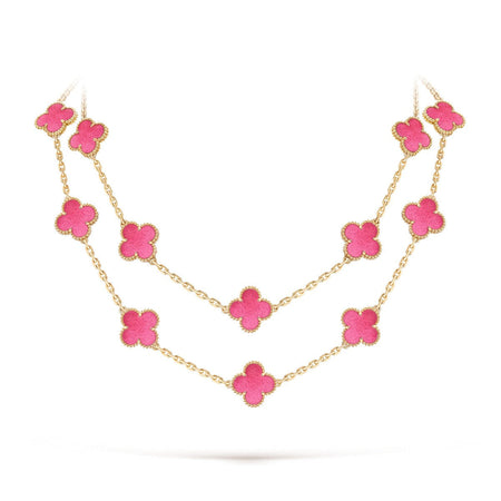 [Camiery] NEW CLOVER 20 MOTIFS PINK ENAMEL NECKLACE