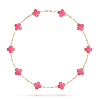 [Camiery]NEW CLOVER 10 MOTIFS PINK ENAMEL NECKLACE
